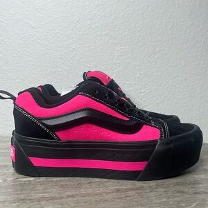 VANS Knu Skate Platform Stacked Sneaker Black Pink Satin Women’s Size 5 New